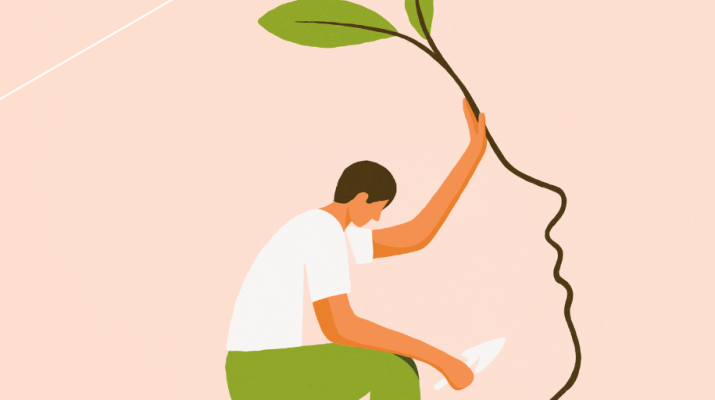 Illustration of a person tending to a growing tree